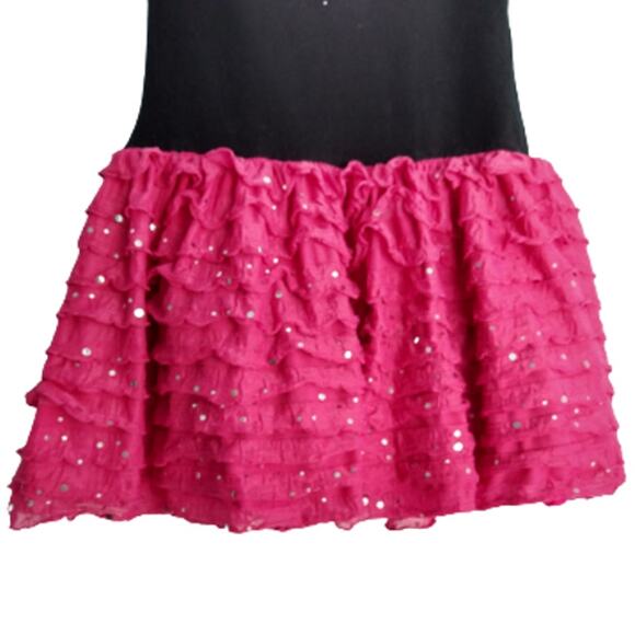 Bonnie Jean Party Dress Ruffles Short Sleeves Rhinestones Sequins Pink Black 4T - Picture 4 of 6
